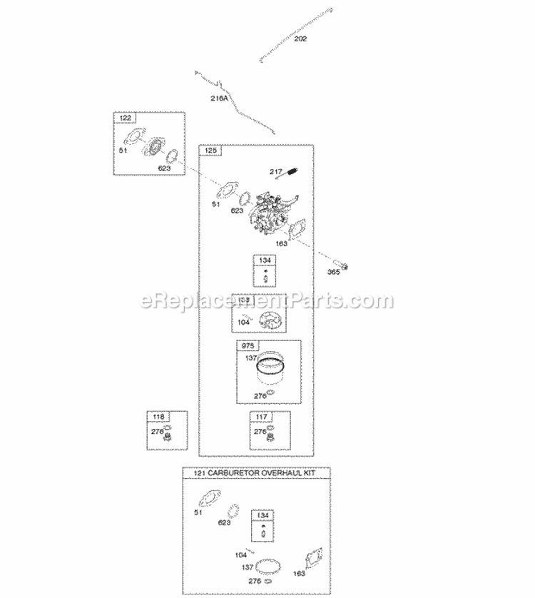 Carburetor Carburetor Overhaul Kit Diagram and Parts List for 122R02-0110-H1  Briggs and Stratton Engine